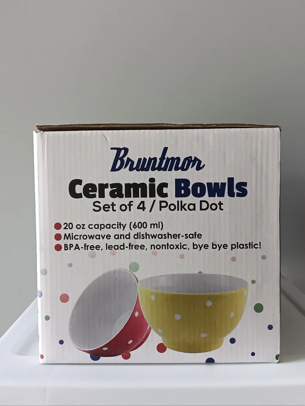 Bruntmor Ceramic Bowls Set Of 4 Polka Dots 20 Oz Red Blue Green Yellow White